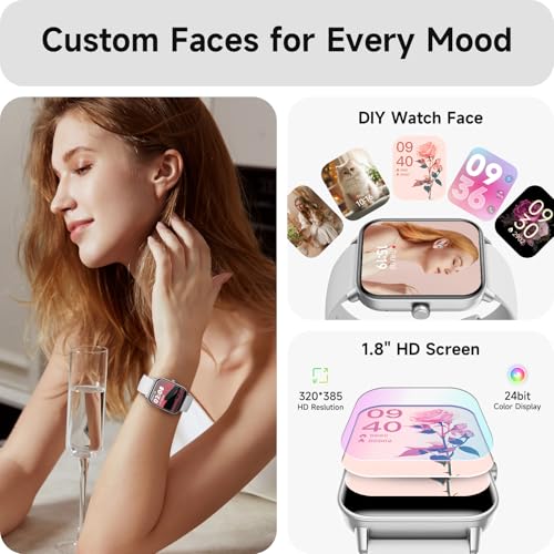 Smartwatch Men Women with Phone Function, 1.8 Inch Smart Watch Fitness Watch with Whatsapp and Alexa, Heart Rate Sleep Monitor, 120+ Sports Modes Fitness Tracker, IP68 Waterproof Watches for Samsung