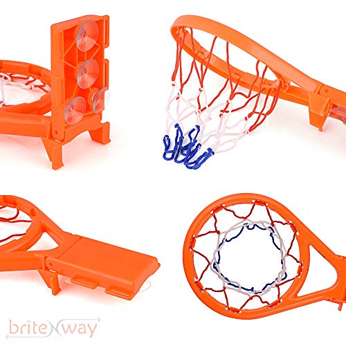 BRITENWAY Fun Basketball Hoop & Balls Playset for Little Boys & Girls | Bathtub Shooting Game for Kids & Toddlers | Suctions Cups That Stick to Any Flat Surface + 3 Balls Included