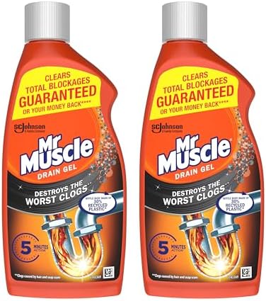 Mr Muscle Drain Unblocker, Sink & Drain Cleaner, Heavy Duty Drain Gel, 2 x 500 ml
