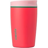Owala SmoothSip Slider Insulated Stainless Steel Coffee Tumbler, Reusable Iced Coffee Cup, Hot Coffee Travel Mug, BPA Free 12 oz, Pink/Red (Strawberry Fields)
