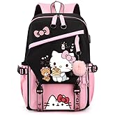 CUSALBOY Fashion Trend Backpack Anime Cosplay Laptop Backpack With USB and Cute Cartoon Pattern (pink 1) (pink 1)