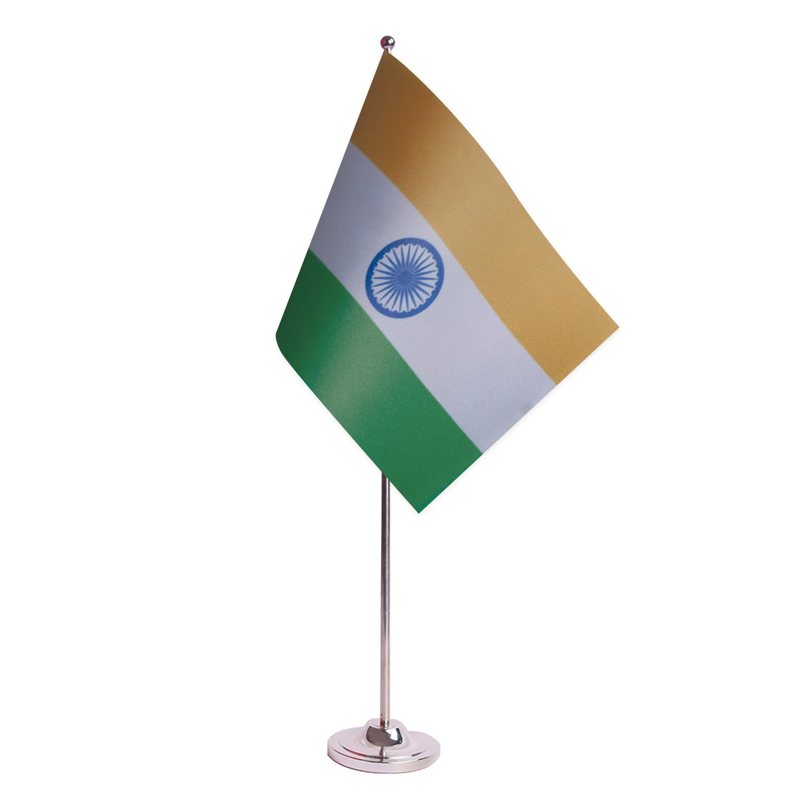 AZ FLAG India Prestige Table Flag 6'' x 9'' - Indian Office Decoration 100% Satin 22 x 15 cm - Desk Flag with Steel Pole and Base