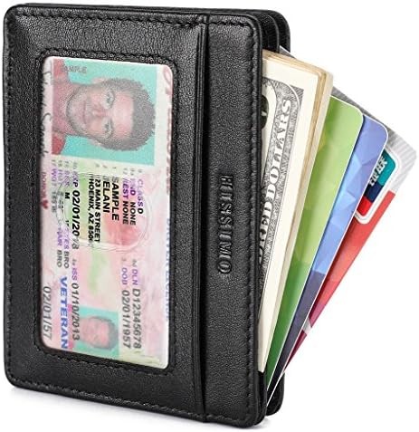 Slim Leather Front Pocket Wallet with Elastic Pocket and RFID Blocking
