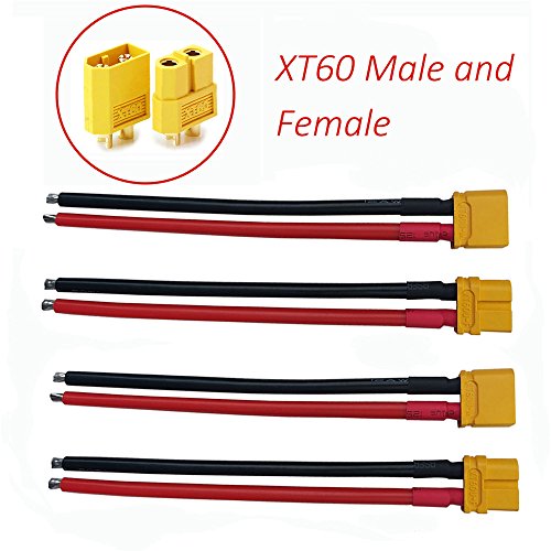 Amass XT60 Male and Female Connector Plug Adapter Charger with 150mm Length 14awg Silicone Wire Cable for RC Lipo Battery(2 Pairs)