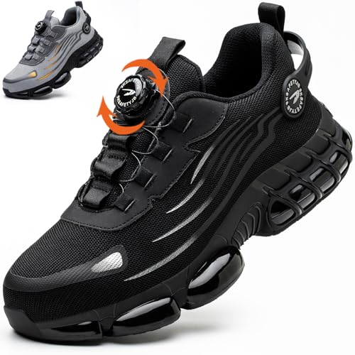 OBIDER Safety Trainers, Safety Shoes Men Women, Comfortable Lightweight Work Shoes, Upgraded Swivel Buckle Shoelaces, Non Slip Work Trainers with Air Cushion