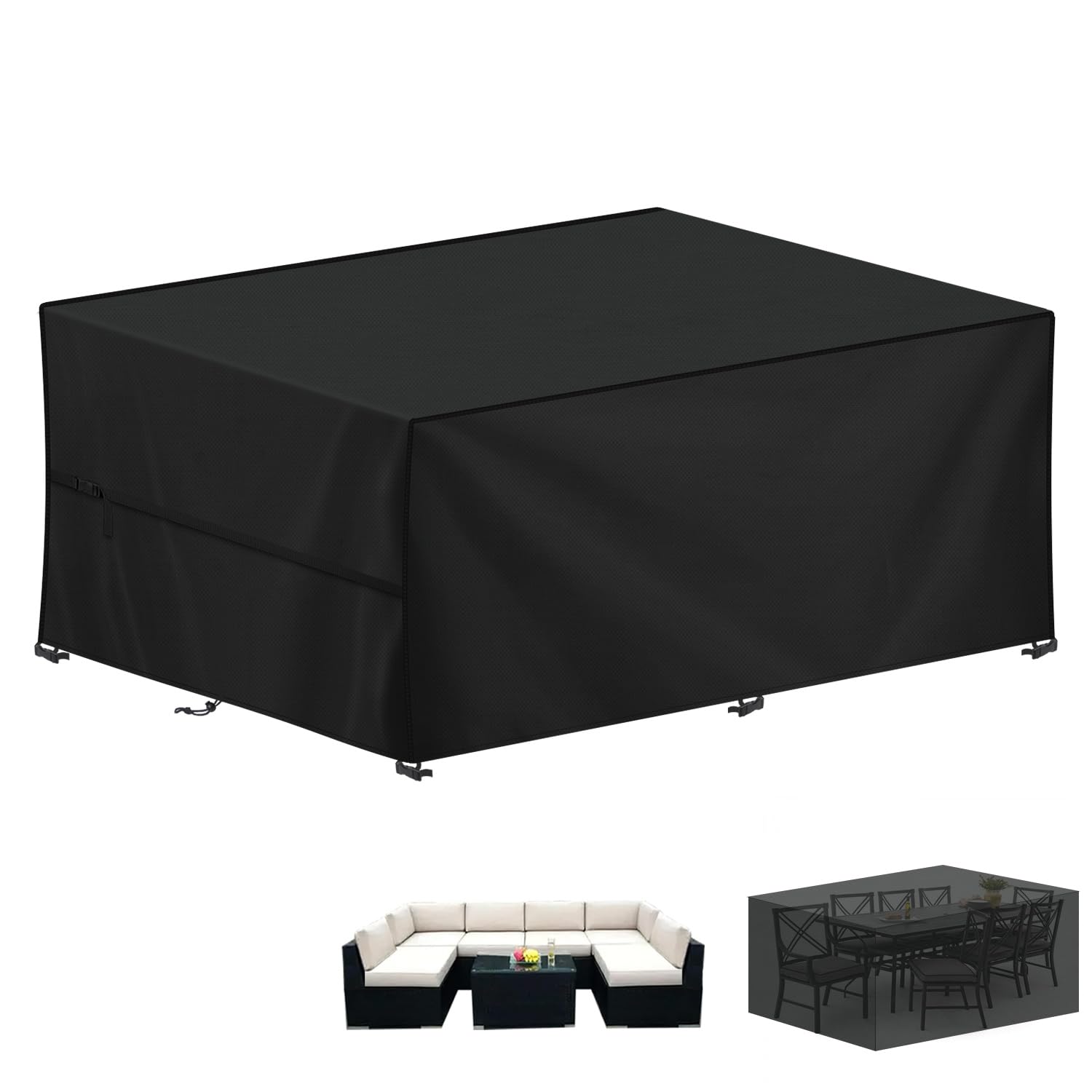 LAMUNI Garden Furniture Cover Waterproof Outdoor Rectangular Patio Table Set Covers, 420D Oxford Fabric Rattan Sofa Cover Windproof Outdoor Table Cover Anti-UV Patio Furniture Covers, 300x200x80cm