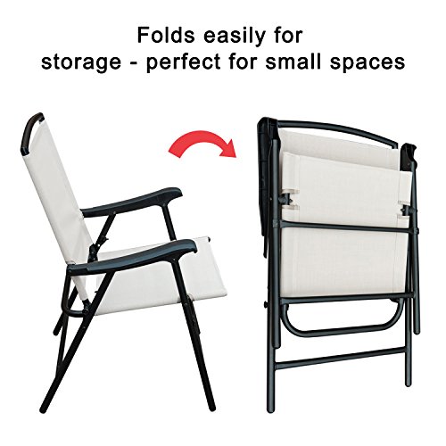 SunLife Modern Outdoor Folding Lawn Chairs with Steel Frame, Portable for Lawn, Garden, Patio, Beach Set of 2, Black Frame/Beige Fabric