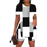 Kencey Summer 2 Piece Outfits for Women Short Sleeve Tunic Top and Shorts Tracksuit Set Sexy Slim Fit Lounge Wear