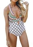 Summer Bay Womens Deep V-neck Cross-Back High Cut One Piece Monokini Swimsuit Pattern Swimmwear