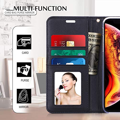 WWW iPhone XR Wallet Case, [Luxurious Romantic Carved Flower] Leather Wallet Case [Inside Makeup Mirror] [Kickstand Feature] Apple iPhone XR Case (2018) Black - Thumbnail 4