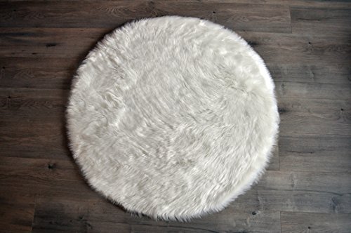 Machine washable faux sheepskin white rug 42" roun…