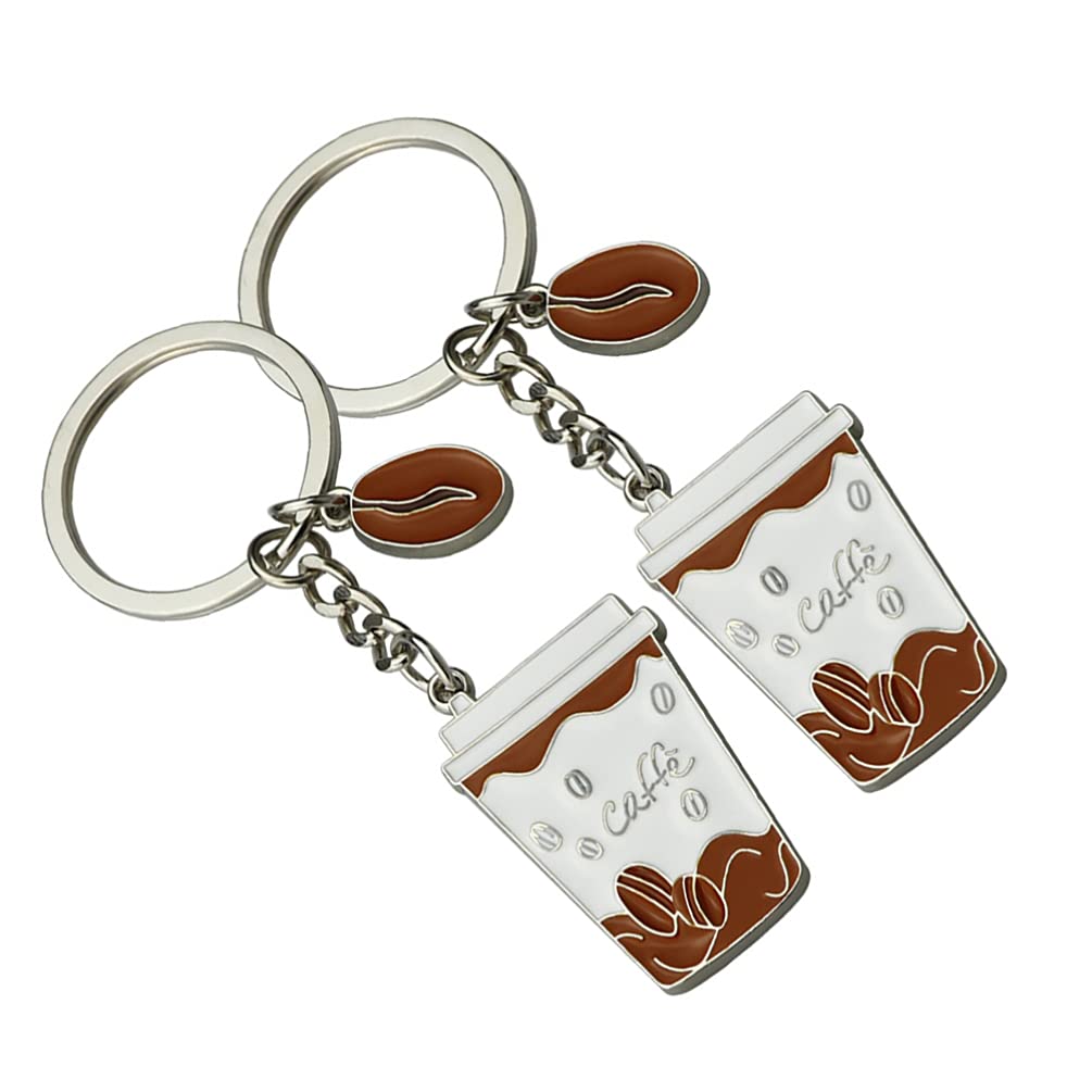 Amosfun Coffee Cup Keychain Creative Metal Pendant Lightweight Key Ring for Handbag and School Bag Decoration Unique Gift Set of 2