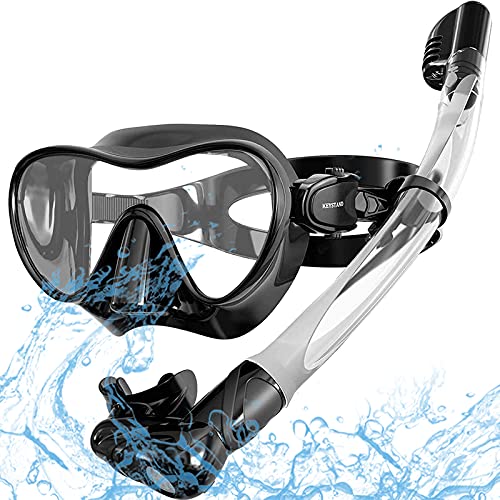 Keystand Dry Top Snorkel Mask, Upgrade Diving Snorkel Set,Adjustable Size Snorkeling Gear for