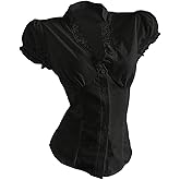 winkbay Women's Button Down Puff Sleeve Shirts Summer Cute V Neck Fitted Blouses Going Out Tops