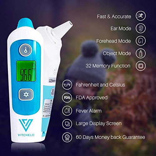 Digital Forehead and Ear Thermometer for Babies, Infants, Kids & Adults - FDA Approved Medical Grade Infrared Thermometer with Fever Alarm, Instant Accurate Reading and Memory Function