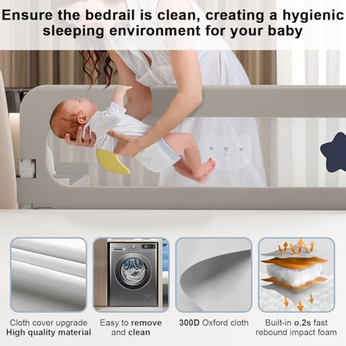 Stanew Baby Bed Rails Guard - Foldable Toddler Bed Rail, Kids' Bed Rails, Safety Baby Bed Fence Protector Rail, Adjustable Heights Kid Bed Guard Rail for Queen King Twin Bed Kid (1.8 M)