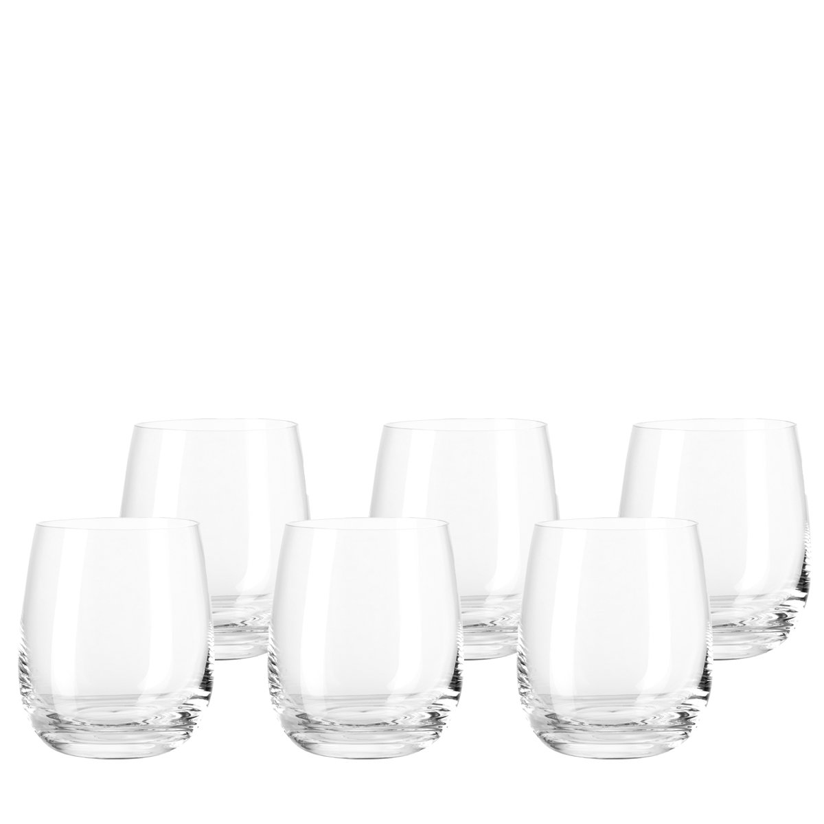 Set de 6 sencillos vasos pequeños de cristal.