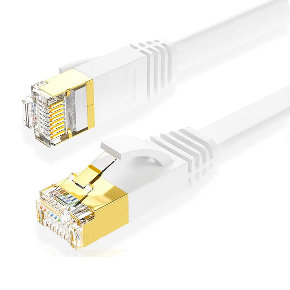 Eono Cat 7 Ethernet Cable, Cat7 Gigabit Lan Network RJ45 High-Speed Patch Cord Flat 10Gbps 600Mhz/s SFTP Internet Cable for Xbox,PS4,PS3,Modem,Router,LAN,Switch (Flat White, 10M/33FT)