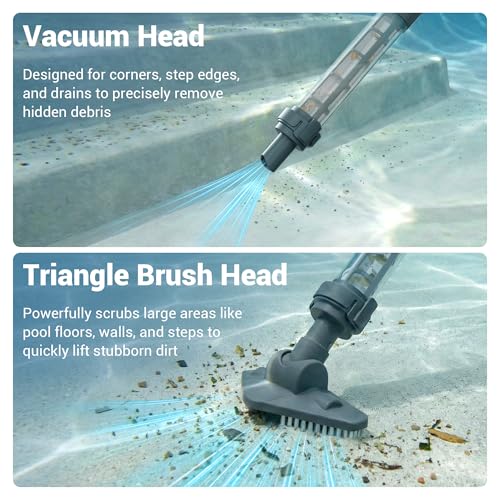 Hushlight Hot Tub Vacuum - Cordless Pool Vacuum for Above Ground Pool Rechargeable Stick for Fast Sand & Debris Removal in All Pool Types, Spas & Hot Tubs (Blue)