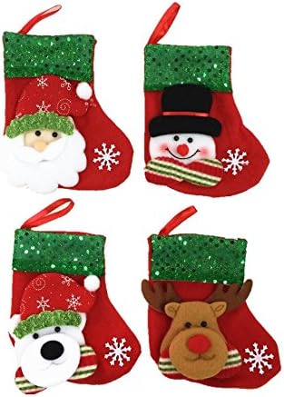 HOOHII 4pcs Christmas Stockings 6inch Small Socks Christmas Decorations Gift Treat Bags for Kids Hanging Supplies for Xmas Tree