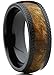 Dome Black Titanium Wedding Band Ring with Real Marble Brown Wood Inlay, Comfort Fit 8mm