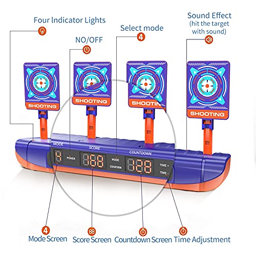 Electronic Shooting Targets for Nerf Guns, Digital Scoring Auto Reset Target Shooting Toy with 4 Modes, Christmas Birthday Gifts for 5 6 7 8 9 10+ Year Old Boys Toys