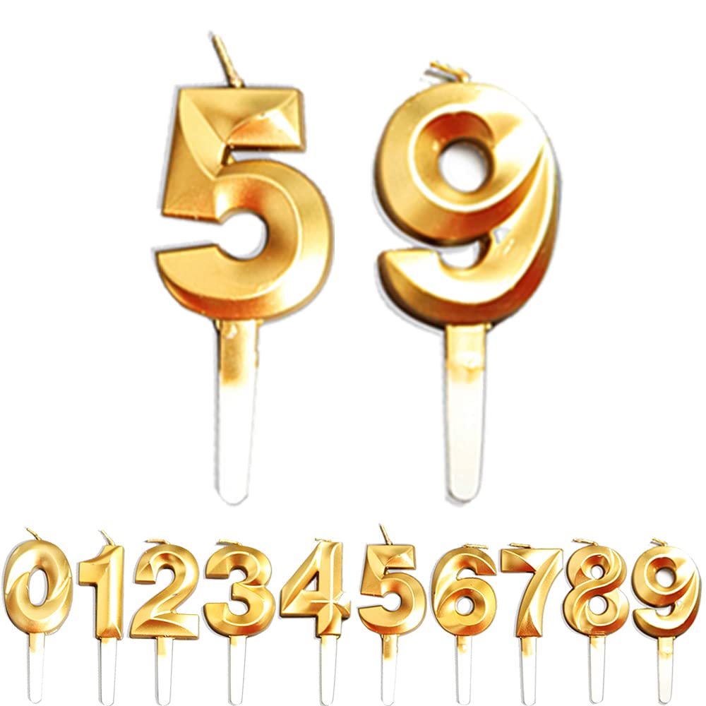 Birthday Candles, 59th/95th/5th/9th Birthday Cake Candles, Cake Decoration for Birthday Party Wedding Anniversary Graduation Party Supplies (Gold, Number 5&9)