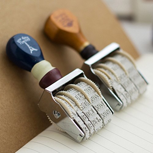 Home-organizer Tech Retro Roller Date Stamp,Rubber Stamps for DIY Craft Card Making Happy Planner Scrapbooking Supplies (Wood)