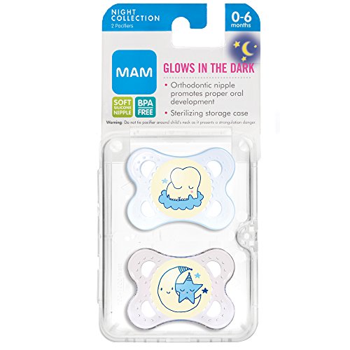 MAM Night Orthodontic Pacifier, Boy, 0-6 Plus Months, 2-Count
