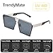 TrendyMate-Womens Men Reflective Color Mirror Lens Large Square Metal Rimmed Sunglasses Unisex (Silver Grey, 65)