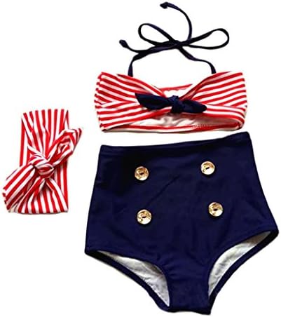 Ruefree Baby Toddler Little Girls Bikini Suit Tankinis Swimear Swimsuit red fine stripe 35.43(in)/2-3 Years