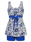 Zando Women's Floral Printed Swimdress Swimsuit Two Piece Swimwear Plus Size Tankini with Boyshort Bathsuits for Teens
