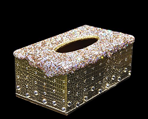 Bestbling Bling Bling Sparking Luxury Crystal Handmade Glitter Home Decorative Tissue Holder Box (Tissue box gold)