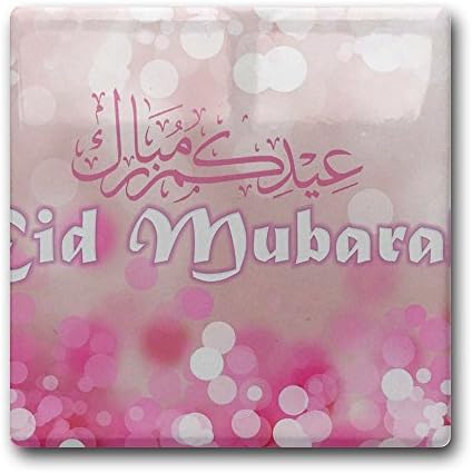 Personalized Coasters Eid-ul-Fitr And Eid-Mubarak Greetings Square Ceramic Drink Coaster For Bar, Coffee Cup Mat Tea Pad Table Decoration Accessories