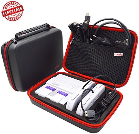 Super NES SNES Classic Case Hard EVA Portable Storage Travel Carrying Case for Super Nintendo Classic SNES Mini Edition, Two controllers HDMI Cable SNES Classic Accessories