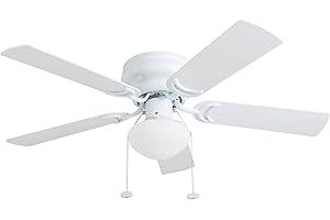 Prominence Home Alvina, 42 Inch Traditional Flush Mount Indoor LED Ceiling Fan with Light, Pull Chain, Dual Finish Blades, Reversible Motor - 80092-01 (White)