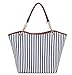 coolcoo2 Fashion Stripe Design Women Street Snap Candid Tote Single Shoulder Canvas Bag Handbag Blue
