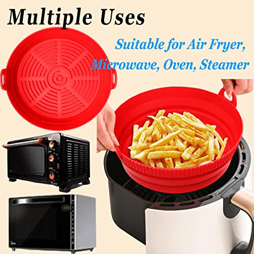 Air Fryer Silicone Liners 2 Pack Foldable, Luoges Reusable Air Fryer Silicone Pot, Easy Cleaning 7.5 Inch Silicone Basket for 3 to 5 Qt for Oven Microwave Accessories (Red & Green)