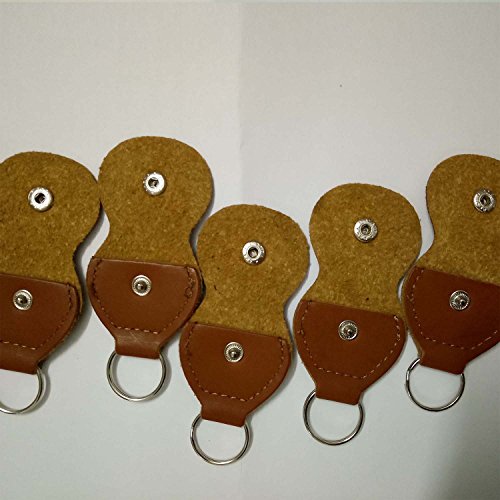 Guitar Picks Holder Case Genuine Leather Guitarra Plectrum Case Bag Keychain Shape Brown by Elrido