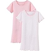 BANGSAUR Girls' Dress Set Cotton Sleepshirts, Heart Print Princess Daily Dress, 2-Pack Casual Dress Girl 3-12 Years