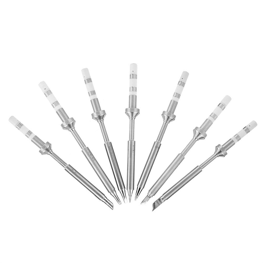 TOPINCN 7 Types Mini Stainless Steel Soldering Iron Tip Replacement for Ts100 Portable Outdoor Soldering Iron Kit (7Pcs Soldering Tips (1Pc of Each Type))