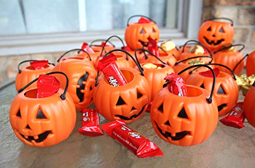 24 Mini Pumpkins Candy Holder Buckets Halloween Pack with 2.5" Orange Plastic Jack O Lantern Pumpkin Decorations for Fall Candy Buckets or Trick or Treat Goody Bags by Well Pack Box