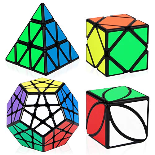 Speed Cube Bundle, Aitbay Magic Cube Set Megaminx Pyramid Skewb Ivy Sticker Speedcubing Smooth Puzzle Collection Toys (4 Pack)