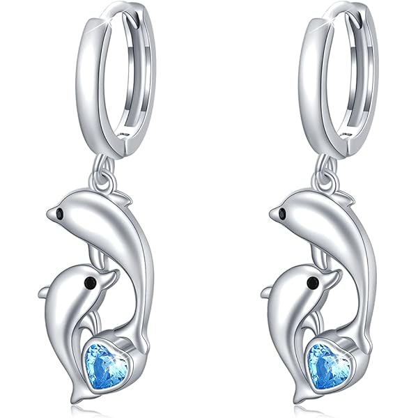 Jewelry Trends Dolphin Love Heart Sterling Silver Dangle Earrings Blue