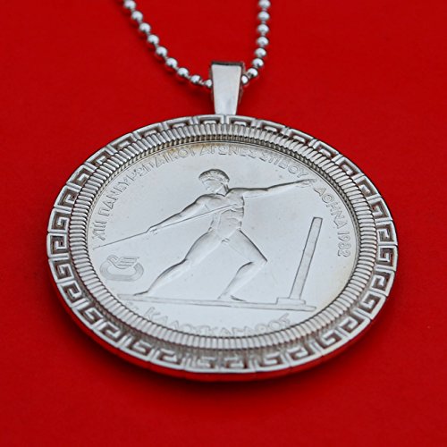 1982 Greece 250 Drachmas XIII European Championship Athens Javelin Throw 90% Silver Coin Solid 925 Sterling Silver Necklace NEW