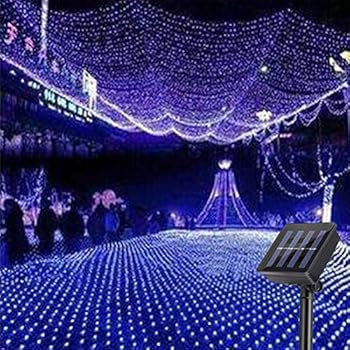 AMARS Garden Solar Net String Lights Outdoor 9.8ftx6.5ft 200leds Solar Mesh Fairy Light, 8 Modes, Waterproof - Fence, Backyard, Patio, Garden, Wall, Window, Yard, Lawn, Tree Decoration (Blue)