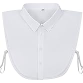 Adjustable Dickey Collar for Men, Detachable Cotton Faux Collars, Premium Shirt Dickey Collar, Classic Solid Fake Collars for Women Blouse Dress Sweater Uniform Outfits Favors White