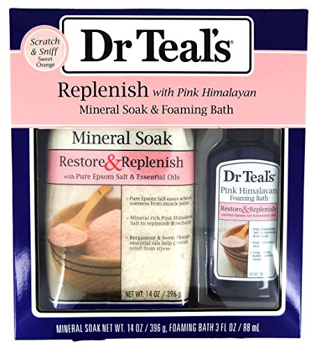 Dr Teal’s Replenish with Pink Himalayan Mineral Epsom Salt Soak & Foaming Bath 2-Piece Travel Gift Set