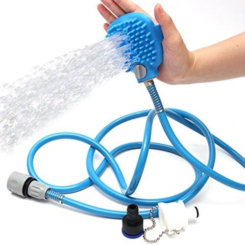 SweetyYake Pet Shower Sprayer Multi-Functional Pet Bathing Tool 8.2ft Hose Adjustable Handheld Sprayer and Soft Silicon Scrubber in One Indoor and Outdoor Dog/Cat Grooming Bath Massager