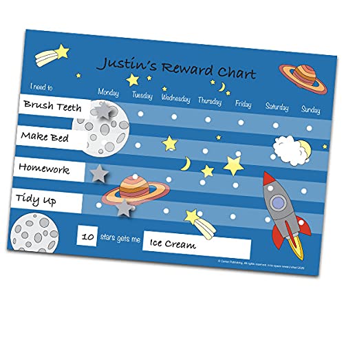 Cerise Publishing In To Space Reward Chart with 48 Stars, Dry Erase Pen & Adhesive Magnets, A4 Size, Kid, Space Theme
